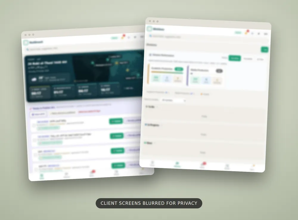 Task Manager screens, blurred to protect the client’s privacy